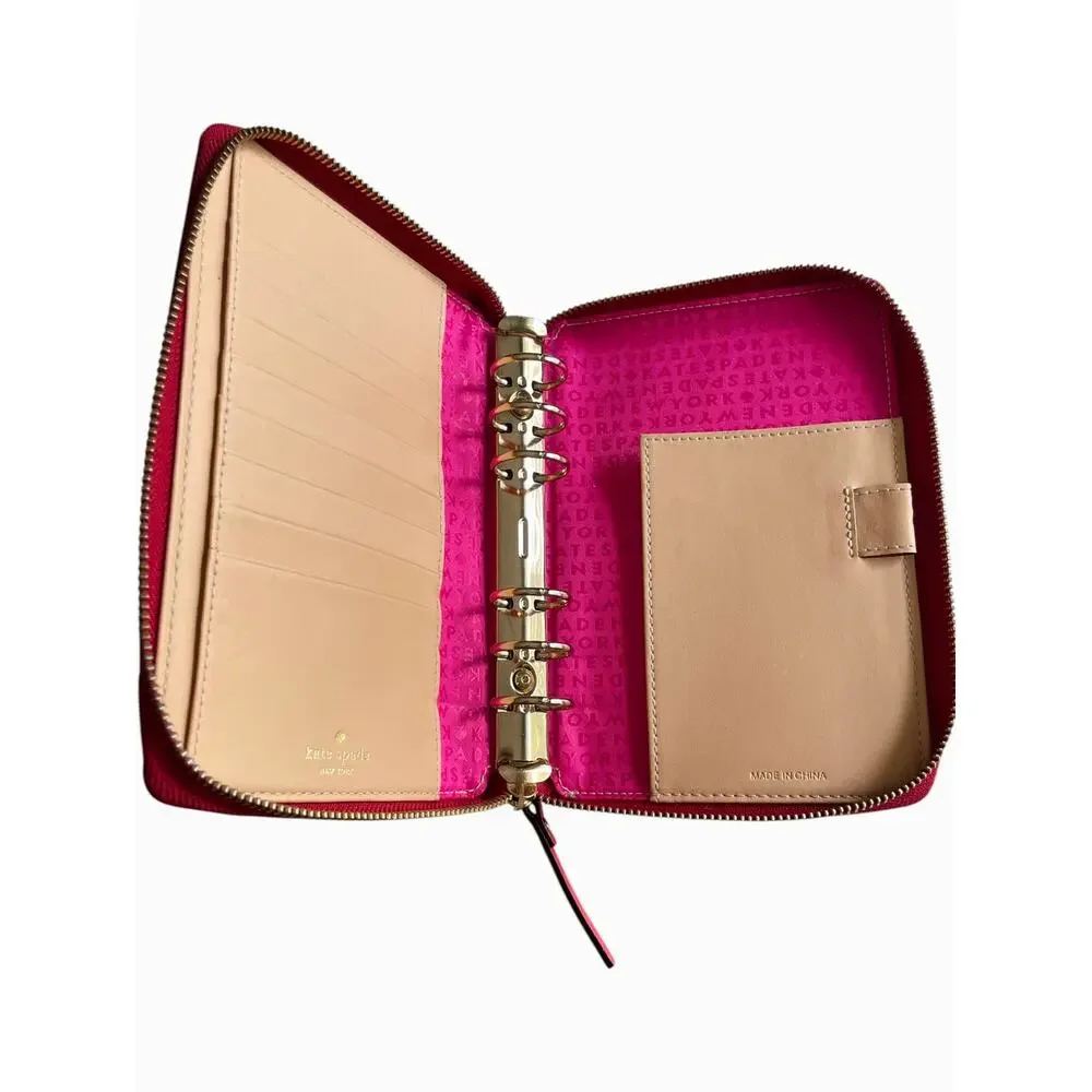 Kate Spade Wellesley Planner Organizer Red Leather Zip Around Binder